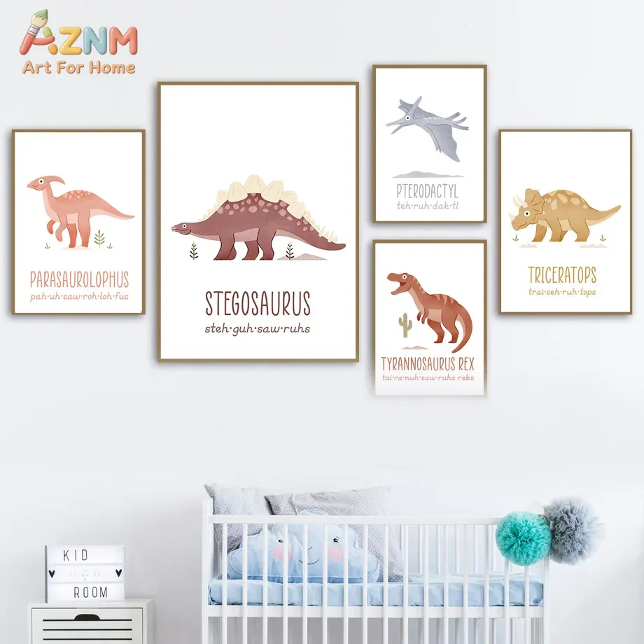 Kids Education Nursery - لوحات فنية جدارية قماشية بتصميم ديناصورات