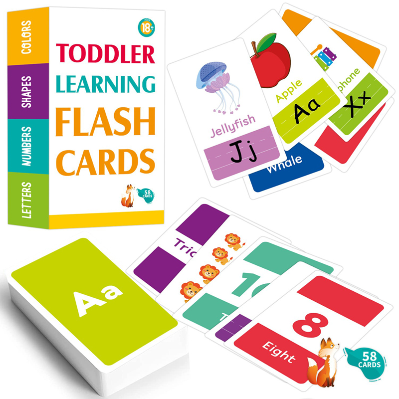 Flash Card Alphabet - 58 قطعة من بطاقات الفلاش لتعلم